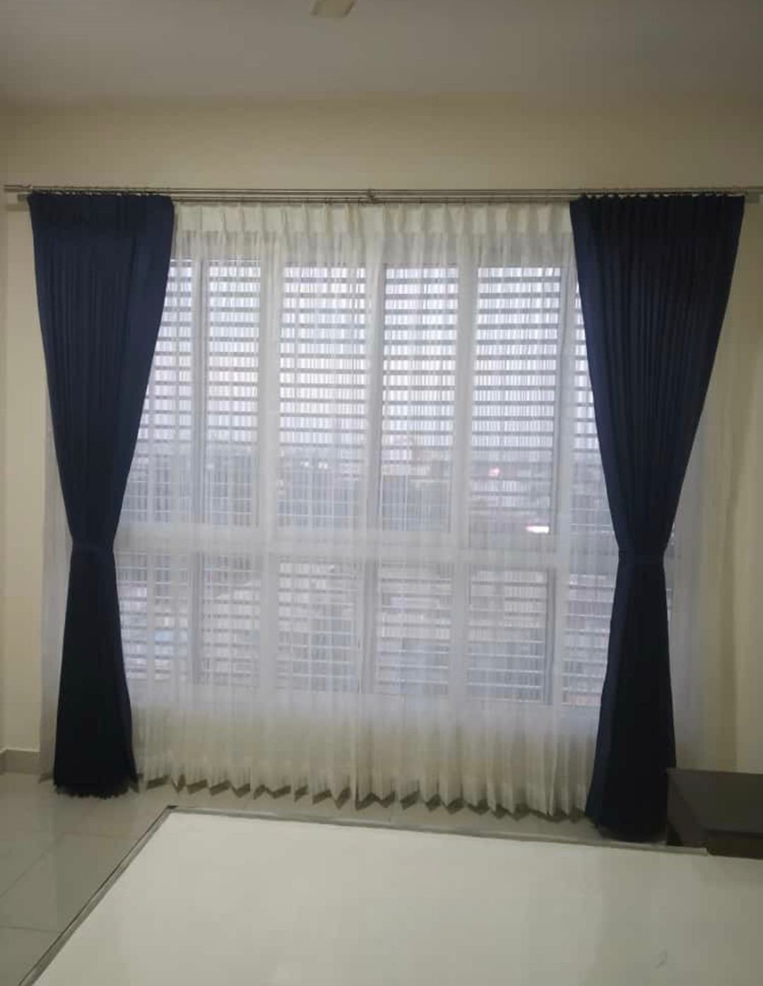 Navy blue and sheer curtains